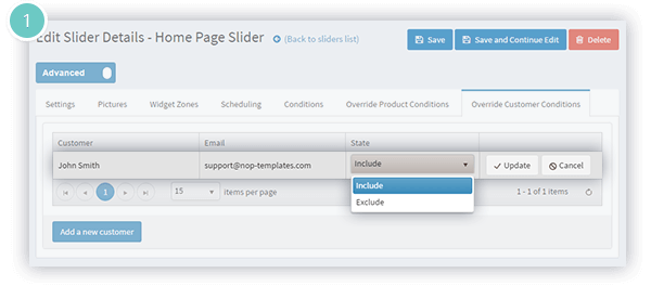 Anywhere Sliders Plugin Features - exclude customers or products from the condition