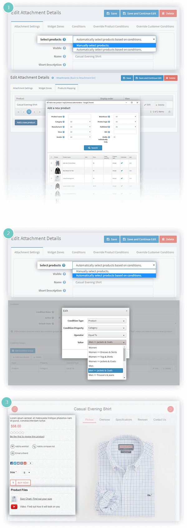 Attachments Plugin Features - map an attachment to a product ot select a product based on condition