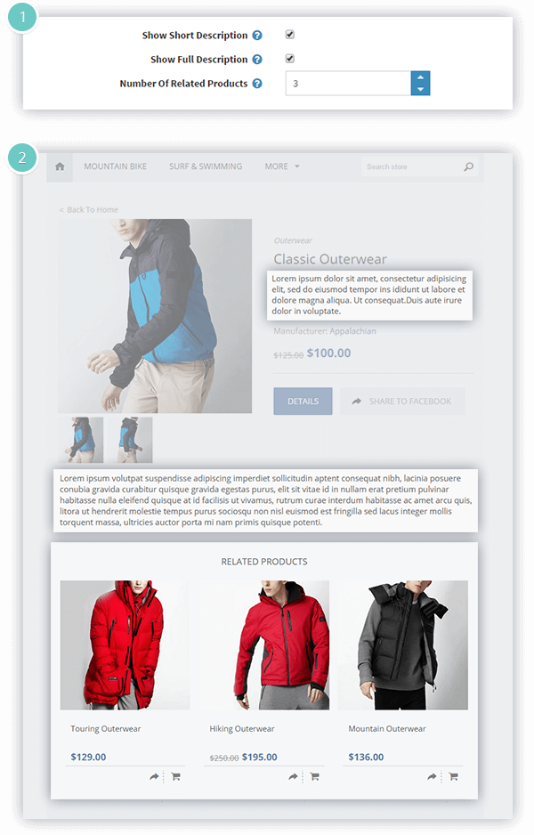 Facebook Shop Plugin Features - product page settings