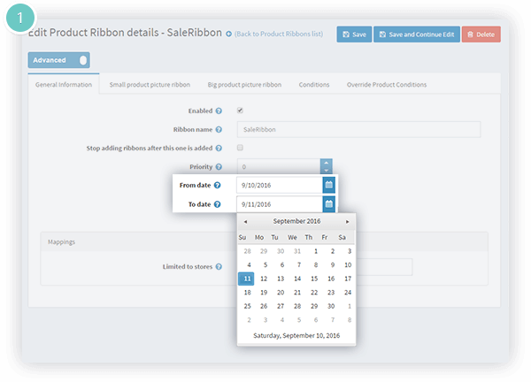 Product Ribbons Plugin Features - setting a start and end date for a ribbon