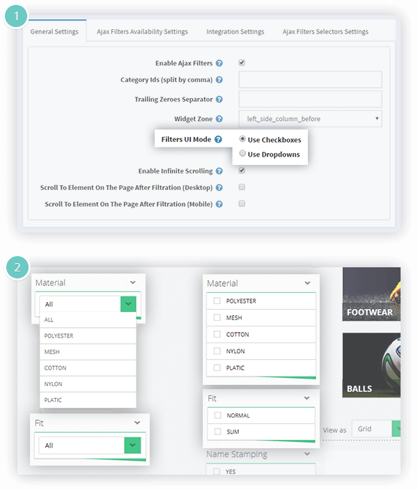 Ajax Filters plugin Features - UI mode - checkboxes or dropdowns