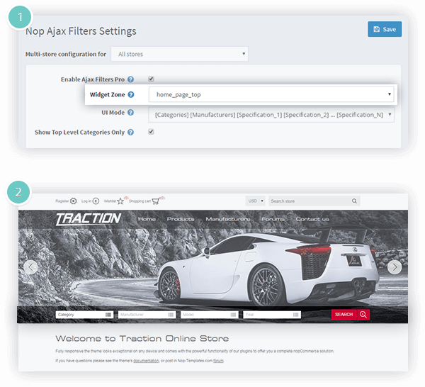Ajax Filters Pro Plugin Features - home page filters for your nopCommerce store