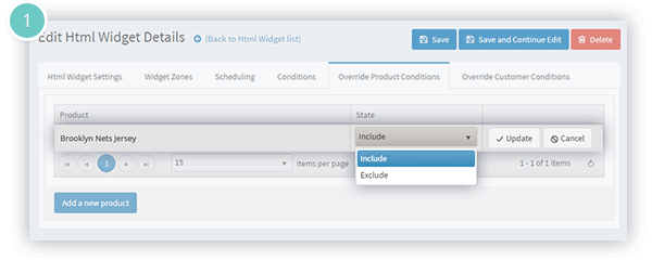 HTML Widgets Plugin Features - include or exclude products or customers from the condition