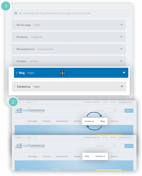 Mega Menu Plugin Features - nesting and arranging menu items