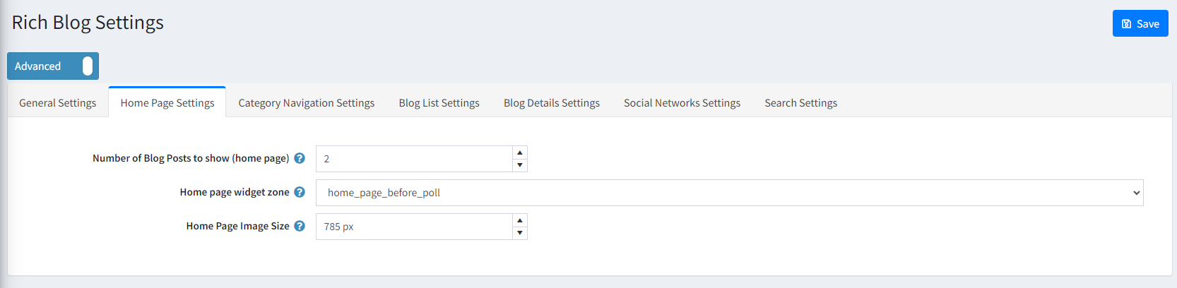 Pioneer Richblog Homepage settings administration