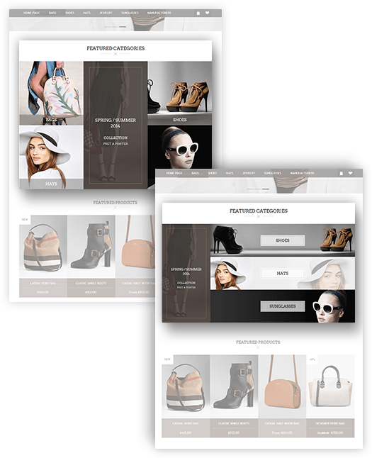 Tiffany Theme Features - Home Page Categories Design Variants 