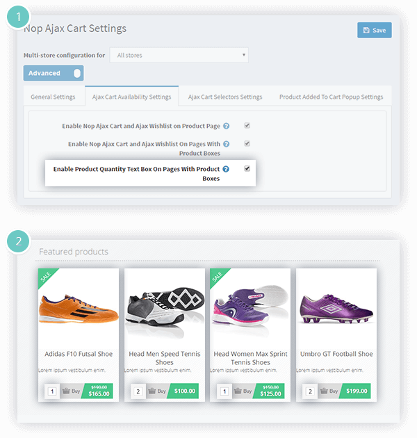 Ajax Cart Plugin Features - product quantity checkbox