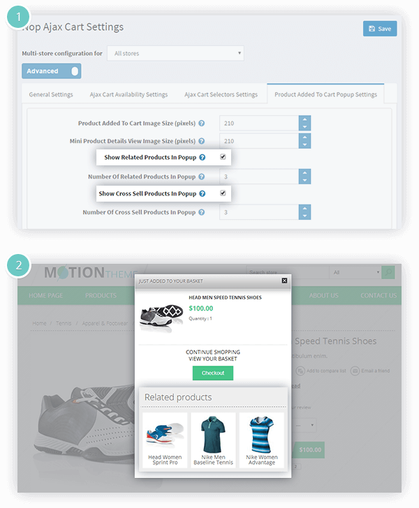 Ajax Cart Plugin Features - show cross-sell or related products