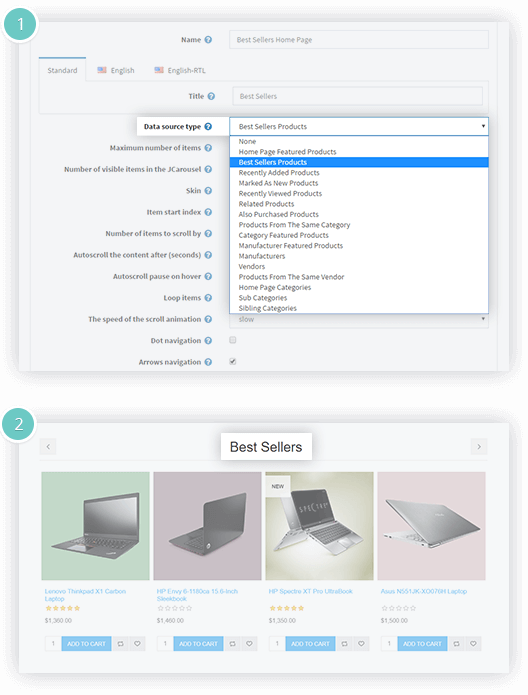 Carousel Plugin Features - 15 predefined data source types