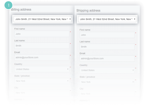 One Page Checkout Plugin Features - billing and shipping address