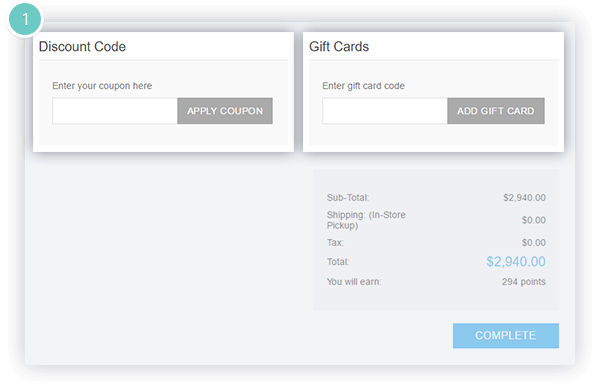 One Page Checkout Plugin Features - discount codes and gift cards