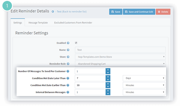 Customer Reminders Plugin Features - specify a period for each rule