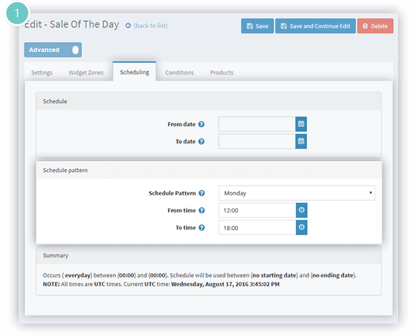 Sale of the Day Plugin Features - scheduling pattern