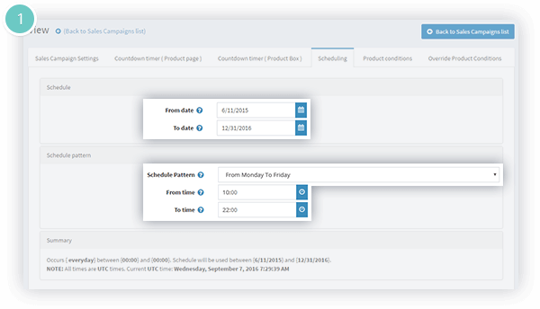 Sale Campaigns Plugin Features - time schedule