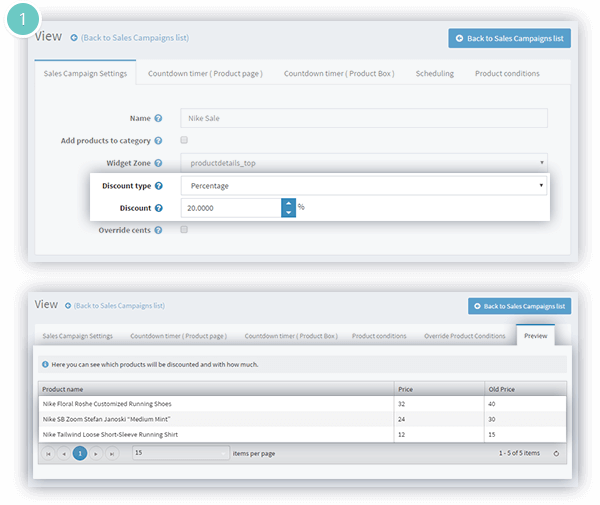 Sale Campaigns Plugin Features - product price update